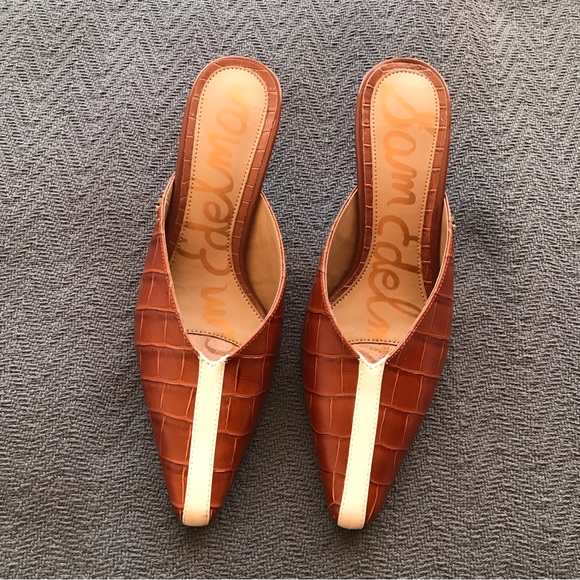 Sam Edelman Shoes - Sam Edelman Tev Leather Croco Mule Racer Stipe Brown Beige 7.5 Excellent